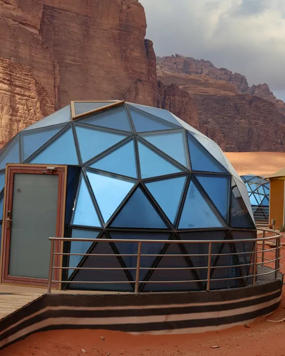 The Martian Dome by day, in front of the sandstone cliffs